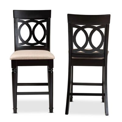 Set Of 2 Verina Upholstered Wood Counter Height Barstools Sand/Espresso - Baxton Studio - Image 7