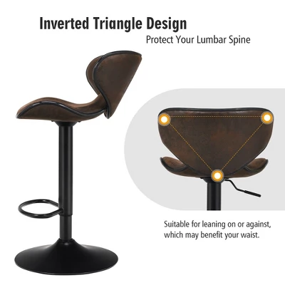 Costway Set Of 2 Adjustable Bar Stools Swivel Bar Chairs Pub Kitchen Brown - Image 6