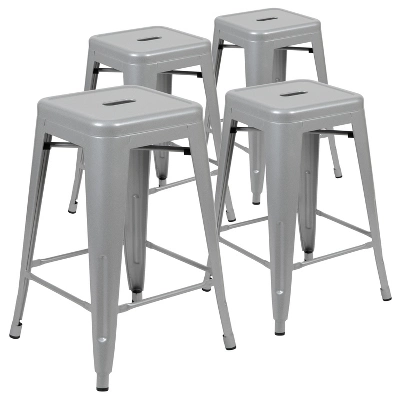 Flash Furniture 24" High Metal Counter-Height, Indoor Bar Stool - Stackable Set Of 4 - Image 11