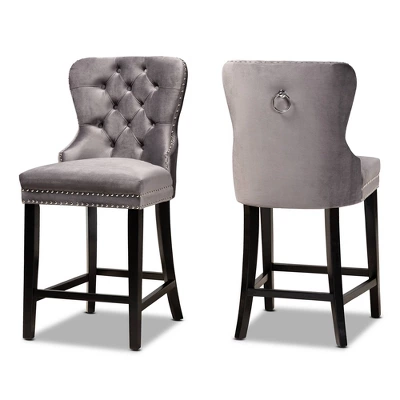 2pc Howell Modern Velvet Upholstered Wood Counter Height Barstool Set - Baxton Studio - Image 9