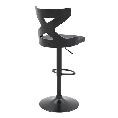 Etienne Adjustable Barstool With Faux Leather With Metal Finish Black/Gray - Armen Living - Image 5