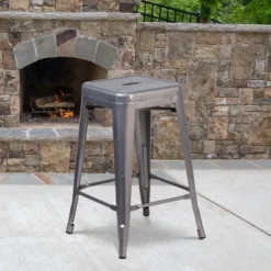 Flash Furniture 24'' High Backless Clear Coated Metal Indoor Counter Height Stool With Square Seat