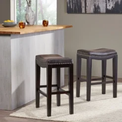 Set Of 2 Tiffin Contemporary Studded Counter Height Barstools - Christopher Knight Home