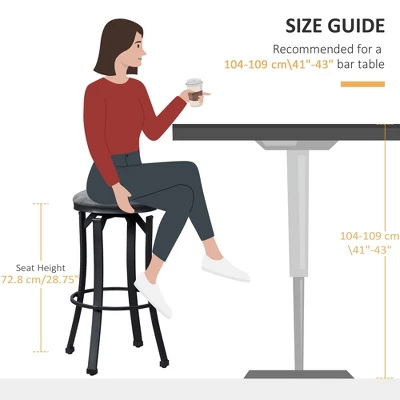 HOMCOM Bar Stools Set Of 2, Vintage Barstools With Footrest, Microfiber Cloth Bar Chairs 29 Inch Seat Height With Steel Legs, Dark Gray - Image 4