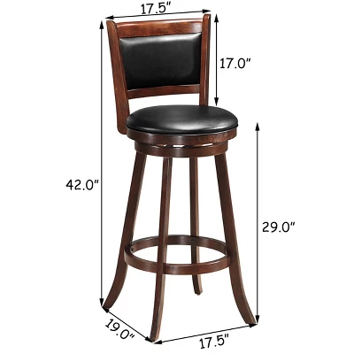 Costway Set Of 2 29'' Swivel Bar Height Stool Wood Dining Chair Upholstered Seat Panel Back Espresso - Image 2