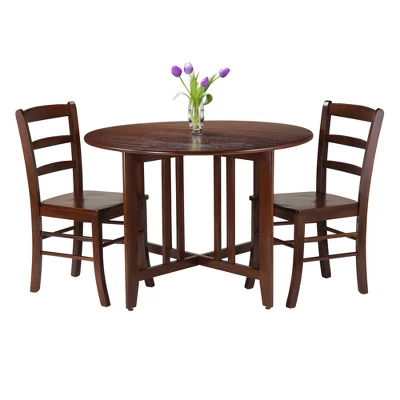 3pc Alamo Round Drop Leaf Dining Set With 2 Ladder Back Chairs Wood/Red - Winsome