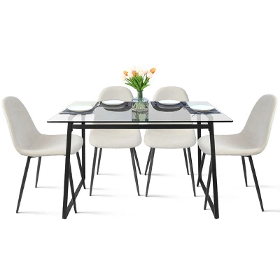Mona+Spoon 5 Piece Black Rectangular Clear Tempered Transparent Glass Table With 4 Upholstered Side Chairs-Maison Boucle - Image 10