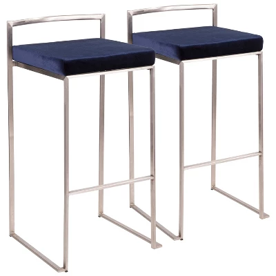 Set Of 2 30" Fuji Contemporary Stackable Barstools Stainless Steel - Lumisource - Image 10