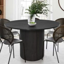 Dwen 46'' KD Manufactured Wood Foild With Grain Paper Round Top Pedestal Dining Table- The Pop Maison