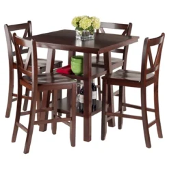 5pc Orlando 2 Shelves Counter Height Dining Set Wood/Walnut- Winsome