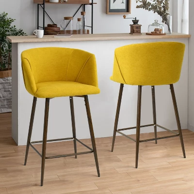 26" Chole Armrest Upholstered Counter Height Stool With Walnut Legs (Set Of 2)-Maison Boucle - Image 9