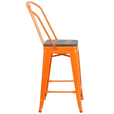 Emma And Oliver 24"H Metal Counter Height Stool With Back And Square Wood Seat - Image 3