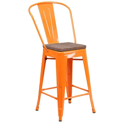 Emma And Oliver 24"H Metal Counter Height Stool With Back And Square Wood Seat - Image 10