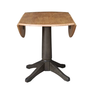 42" Alexandra Round Top Dual Drop Leaf Pedestal Dining Table Hickory/Washed Coal - International Concepts - Image 4