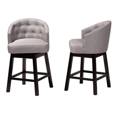 2pc Theron Fabric And Wood Swivel Counter Stool Set - Baxton Studio - Image 3