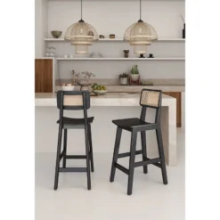 Versailles Wood Counter Height Barstool Black/Natural - Manhattan Comfort