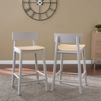 Set Of 2 Poyor 33.5" Two-Tone Counter Height Barstools Gray/Natural - Aiden Lane - Image 6
