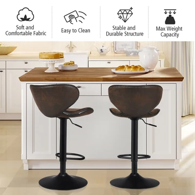 Costway Set Of 2 Adjustable Bar Stools Swivel Bar Chairs Pub Kitchen Brown - Image 5