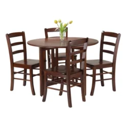 5pc Alamo Drop Leaf Dining Set With Ladder Back Chairs Wood/Walnut- Winsome