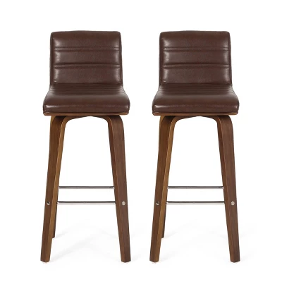 2pc Hargis Mid Century Modern Channel Stitch Bentwood Swivel Counter Height Barstools - Christopher Knight Home - Image 11