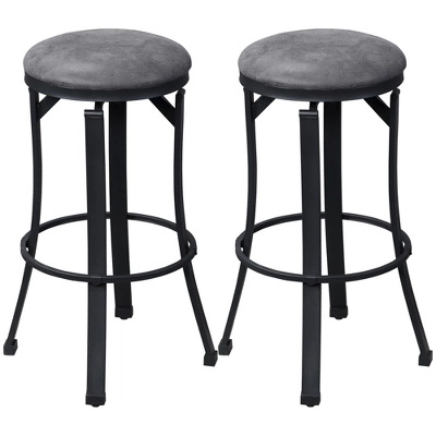 HOMCOM Bar Stools Set Of 2, Vintage Barstools With Footrest, Microfiber Cloth Bar Chairs 29 Inch Seat Height With Steel Legs, Dark Gray - Image 3