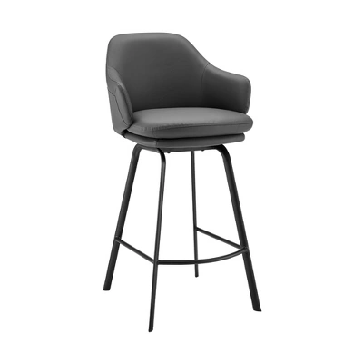 26" Brigden Swivel Counter Height Barstool With Faux Leather Black Metal - Armen Living - Image 11