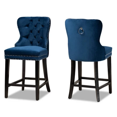 2pc Howell Modern Velvet Upholstered Wood Counter Height Barstool Set - Baxton Studio - Image 8
