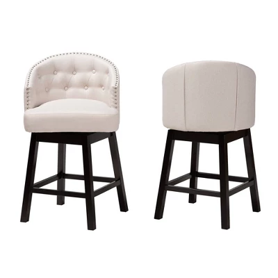 2pc Theron Fabric And Wood Swivel Counter Stool Set - Baxton Studio - Image 2