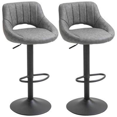 HOMCOM Modern Bar Stools Set Of 2 Swivel Bar Height Barstools Chairs With Adjustable Height, Round Heavy Metal Base, And Footrest - Image 7