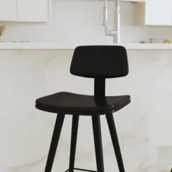 Set Of 2 Faux Leather Contemporary Upholstered Barstools With Black Metal Frame - Merrick Lane