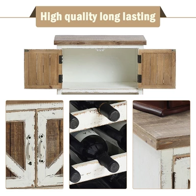 LuxenHome White And Natural Wood 2-Door Wine Cabinet - Image 2