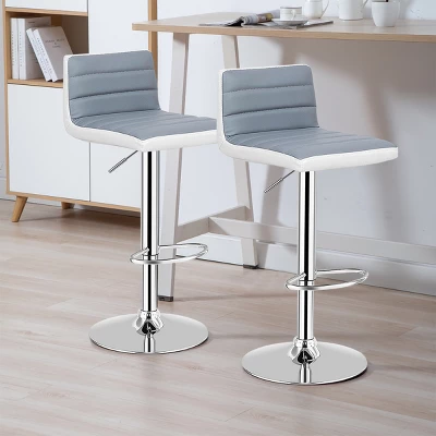 Costway Set Of 2 Bar Stools Adjustable Barstool PU Leather Swivel Pub Chairs Armless - Image 2