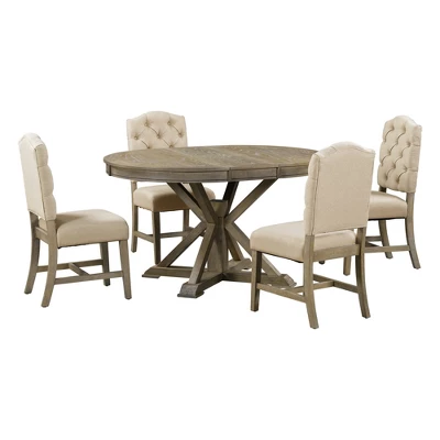5 PCS Extendable Wood Dining Table Set With Round Table And 4 Upholstered Chairs-ModernLuxe - Image 7