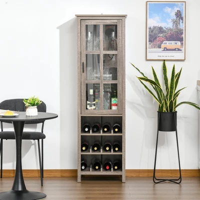 HOMCOM Tall Wine Cabinet, Bar Display Cupboard With 12-Bottle Wine Rack, Glass Door And 3 Storage Compartment For Living Room, Home Bar, Dining Room - Image 5