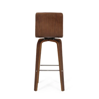 2pc Hargis Mid Century Modern Channel Stitch Bentwood Swivel Counter Height Barstools - Christopher Knight Home - Image 6