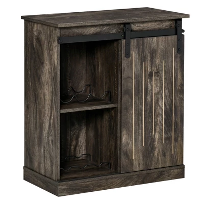 HOMCOM Industrial Sideboard Storage Cabinet, Serving Bar Buffet With Sliding Barn Door And 6-Bottle Wine Rack - Image 7