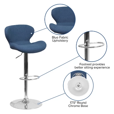 Flash Furniture Contemporary Adjustable Height Barstool With Curved Back And Chrome Base - Image 2