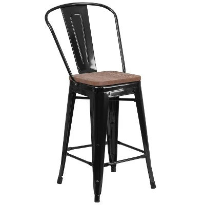Emma And Oliver 24"H Metal Counter Height Stool With Back And Square Wood Seat - Image 13