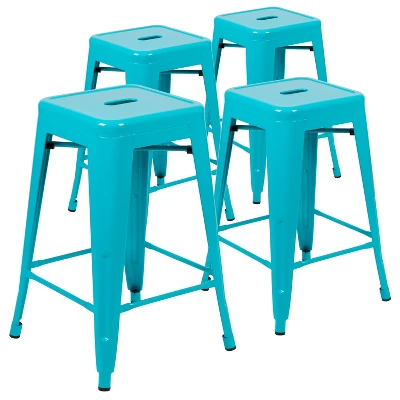 Flash Furniture 24" High Metal Counter-Height, Indoor Bar Stool - Stackable Set Of 4 - Image 14