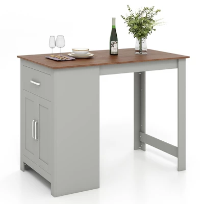 Costway Bar Table 35.5'' Counter Height Dining Table With Storage Cabinet & Drawer Black/Grey - Image 11