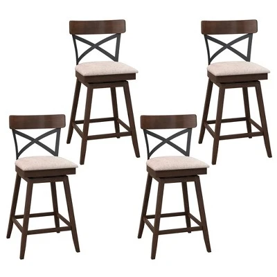 Costway Set Of 4 Wooden Swivel Bar Stools Upholstered Counter Height Dining Chairs - Image 8