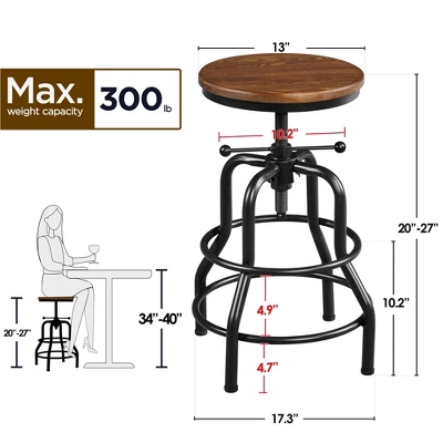 Yaheetech Swivel Round Bar Stool Wood Metal Stool For Kitchen Restaurant Bar - Image 2