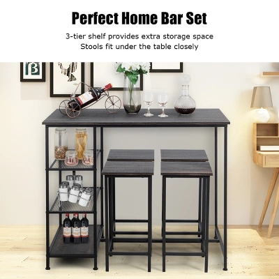 Costway 5 Piece Counter Dining Table Set Bar Pub Table Set Metal Frame Black - Image 6