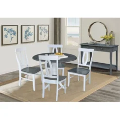 42" Hailey Dual Drop Leaf Dining Table With 4 Splat Back Chairs White/Heather Gray - International Concepts