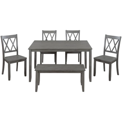 6-Piece Farmhouse Rustic Wooden Dining Table Set With 4 Cross Back Chairs And Bench - ModernLuxe - Image 4