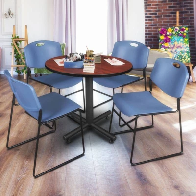 42" Kobe Round X Base Breakroom Table Dining Set Cherry - Regency