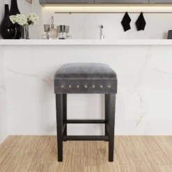 Cassidy Wood Upholstered Backless Counter Height Stool Black/Charcoal Velvet - Hillsdale Furniture