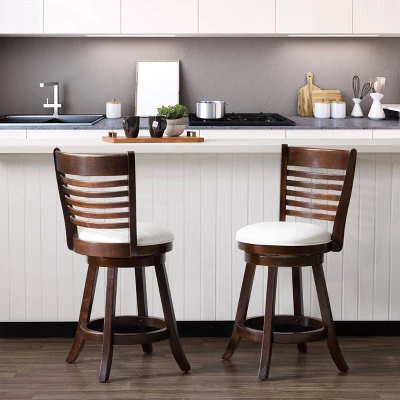Set Of 2 Woodgrove Counter Height Barstools With Slat Backrest Dark Cappuccino White - CorLiving