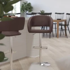 Merrick Lane Modern Bar Stool Rounded Mid-Back Stool With Height Adjustable Swivel Seat