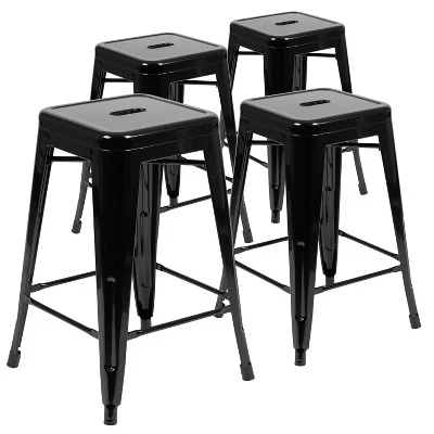 Flash Furniture 24" High Metal Counter-Height, Indoor Bar Stool - Stackable Set Of 4 - Image 12